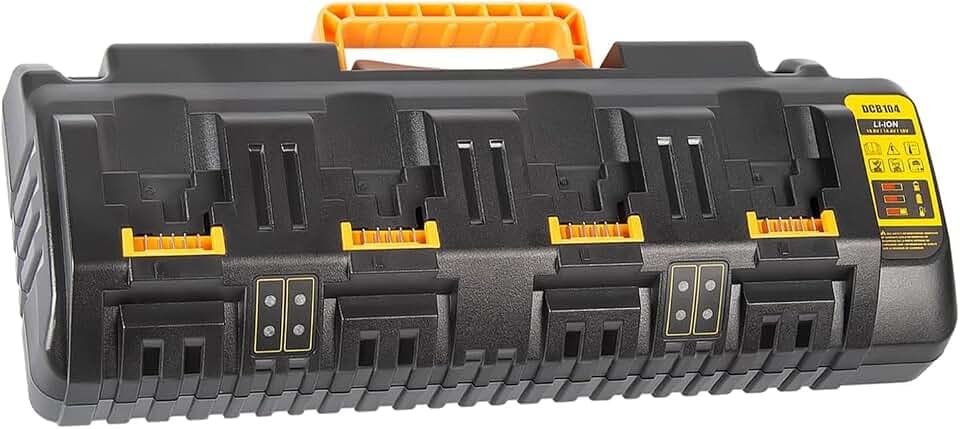 DCB104 20V MAX Battery Charger Replacement for Dewalt Battery Charger, 4 Port Multi Charger Station with 2 USB Ports, Compatible with Dewalt 12V-20V Batteries（Black）