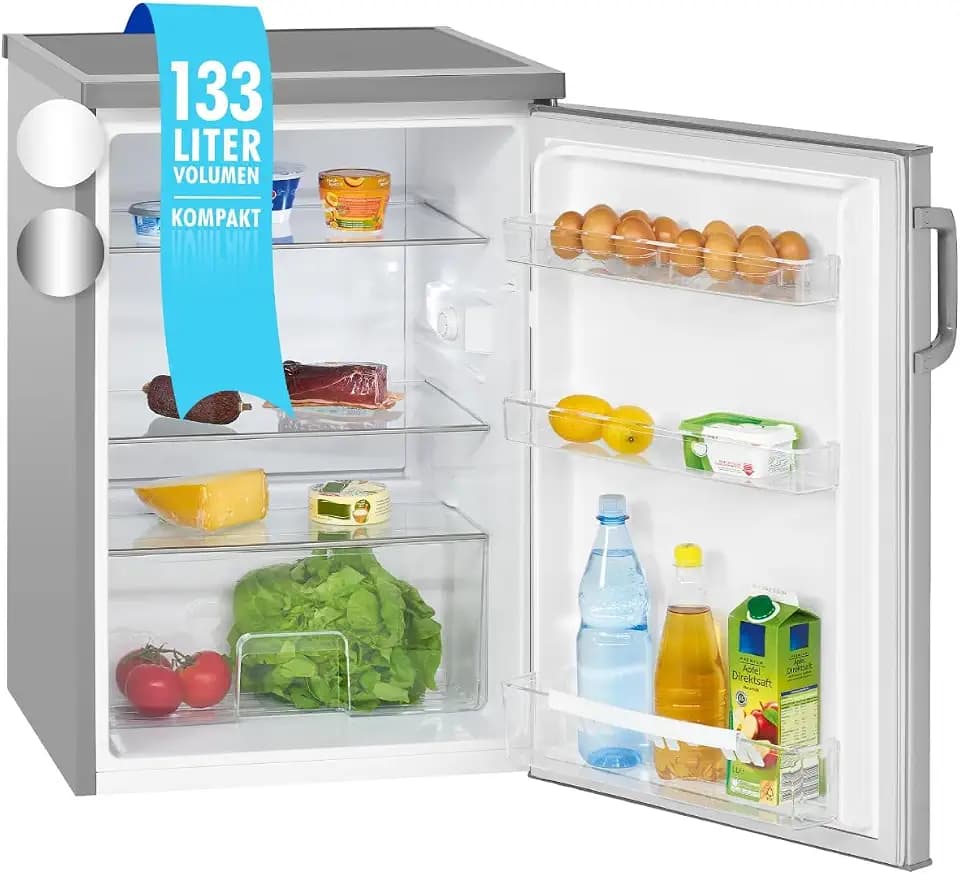 Bomann® Kühlschrank ohne Gefrierfach | Energieklasse D | 85cm | leise 39dB | 3 Ablagen | Türanschlag wechselbar | 133L | Kühlschrank klein mit Gemüsefach | Standardkühlschrank | VS 2195.1 inox