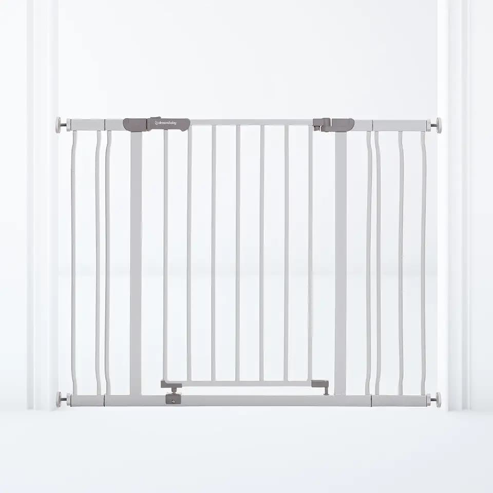 Dreambaby AVA Babygitter, Treppenschutzgitter, passend für Öffnungen 75 cm bis 108 cm, 76 cm hoch, breites Treppenschutzgitter für Hunde und Babys, druckmontiertes Schutzgitter mit Aufstellfunktion,