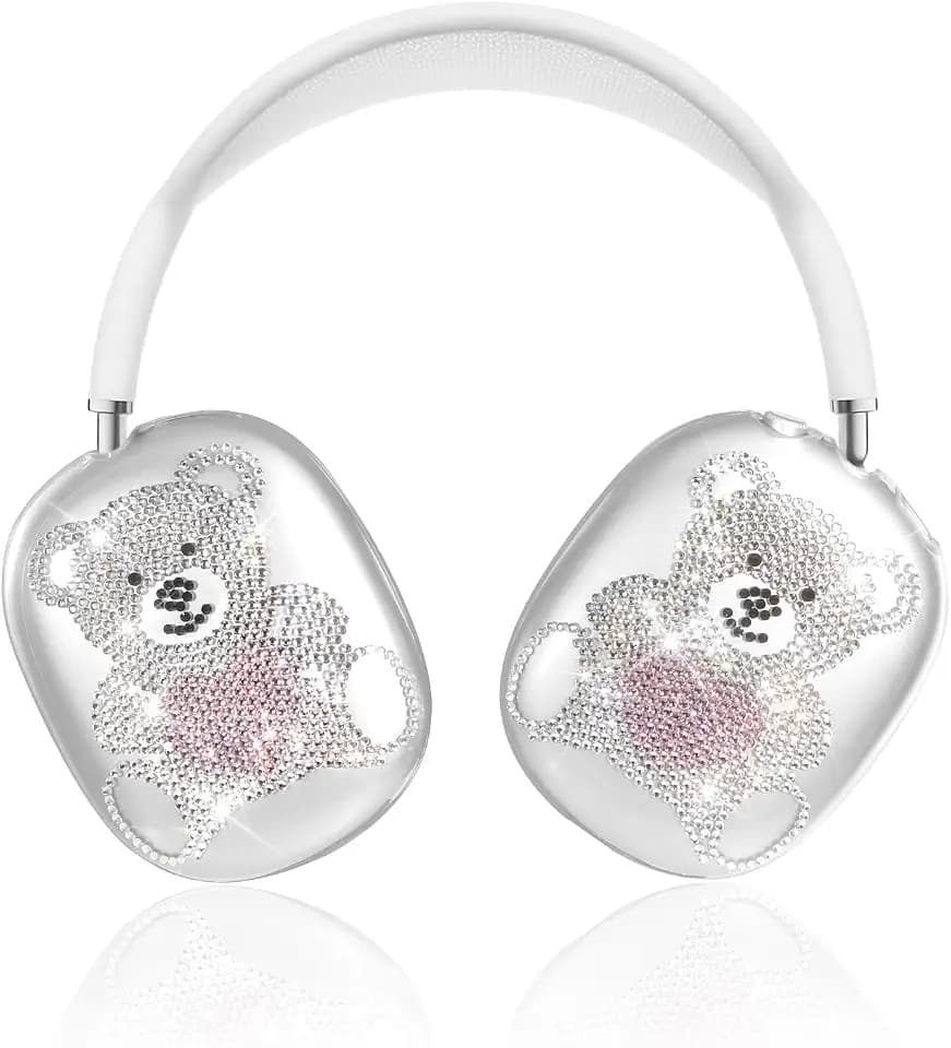 Joyleop for Airpods Max Headphone Case - Durable Soft TPU Protective Cover (Anti-Scratch,Anti-Fingerprint) for AirPods Max Cover,Clear Bling Headphones Case with Sticky Rhinestones for Women,Bear