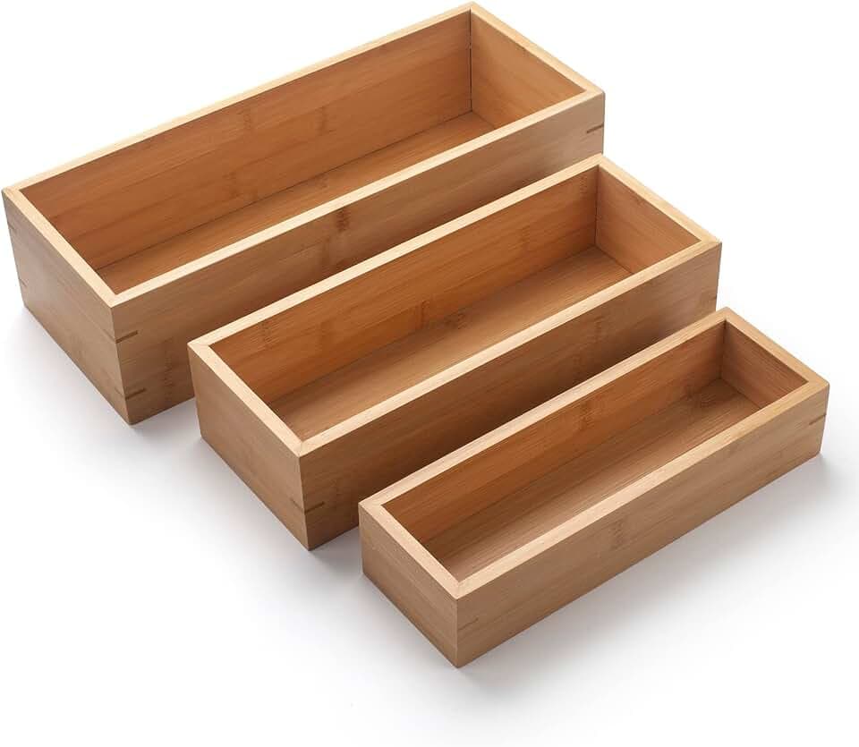 3Pcs Bamboo Bathroom Basket, Wood Bathroom Organizer, Wooden Basket Tray for Counter Toilet Tank Top, Home Decor Wood Box for Toilet Paper Storage
