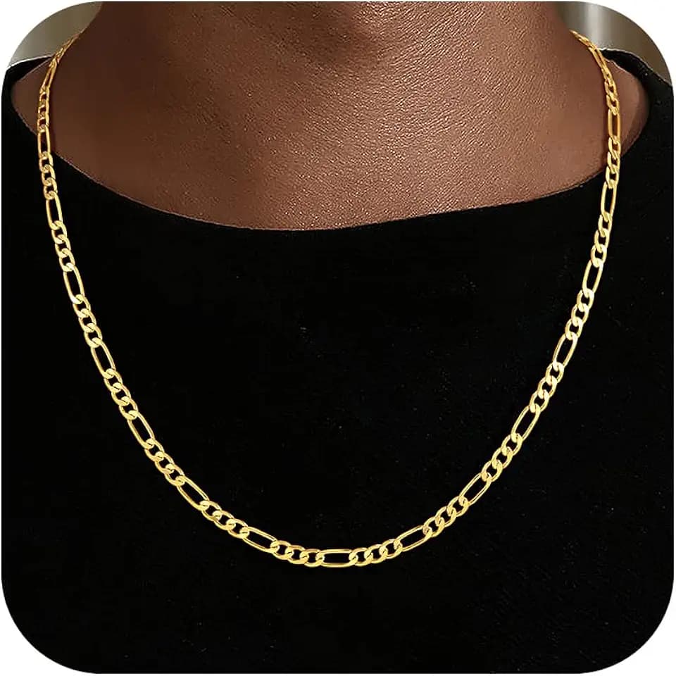 HIMSTORY 18K Gold Plated 925 Sterling Silver 3.5MM/5MM/7MM Figaro Chain