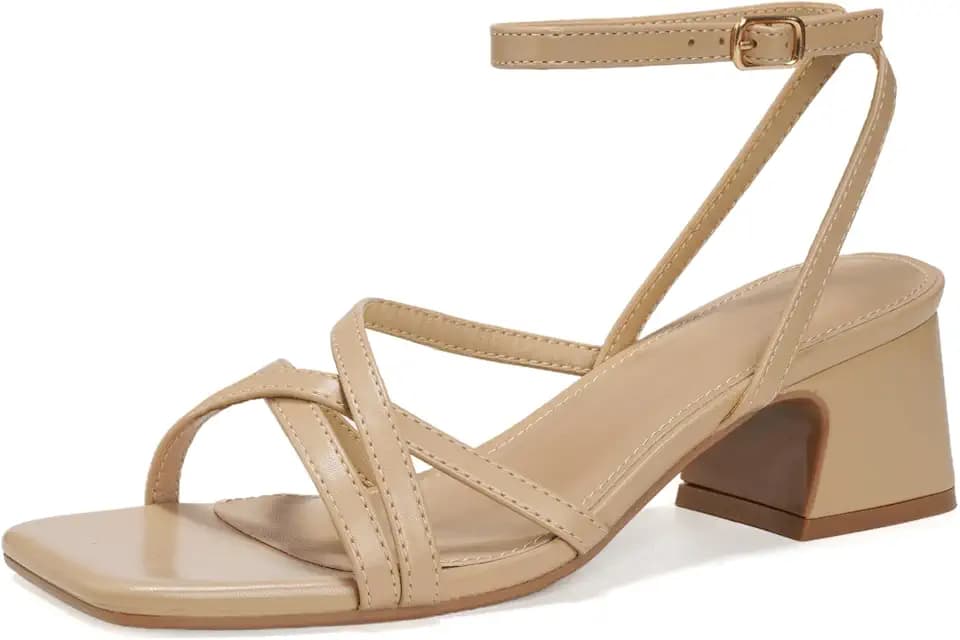 YULVSHOE Women's Chunky Heels Square Open Toe Low Block Heeled Dress Ankle Strap Pumps Wedding Sandals