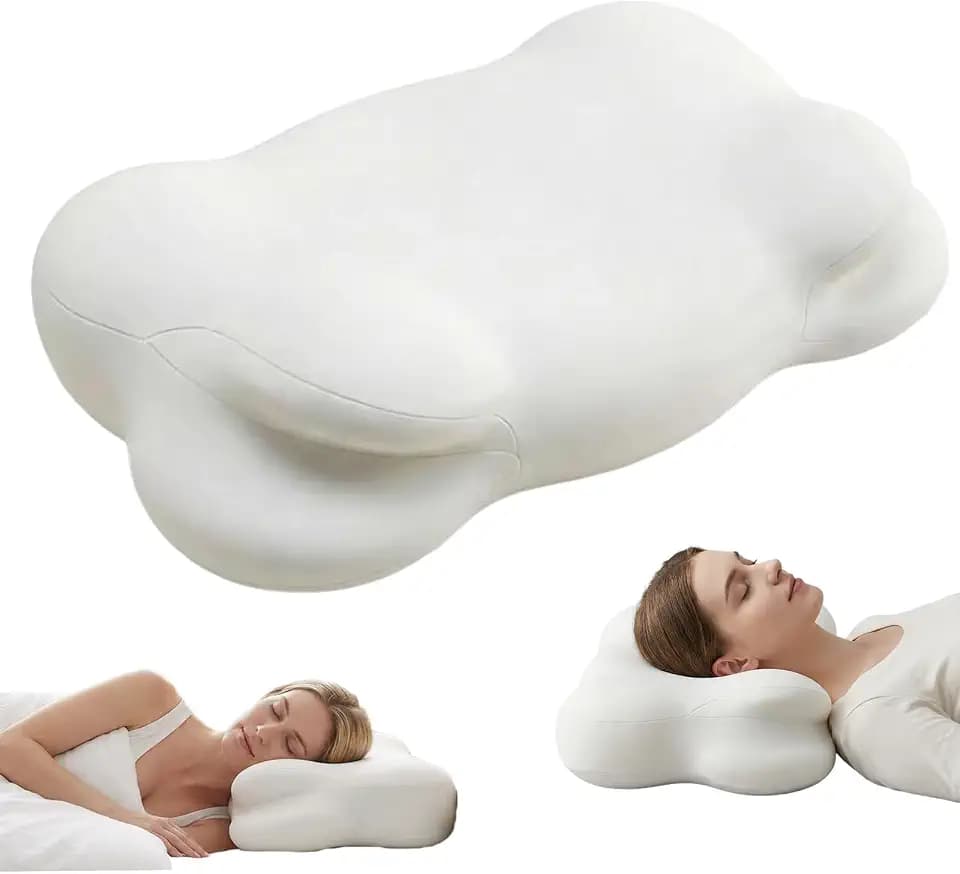 Cloud Pillow, Cloud Neck Pillow, Ergonomic Memory Foam Pillows, Adjustable Cervical Neck Support Pillow with Breathable Pillowcase for Side Back Stomach Sleepers(White)