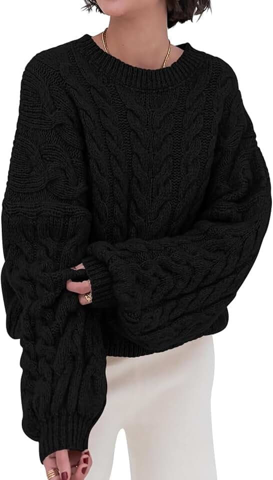 PRETTYGARDEN Womens Sweaters Fall 2026 Cable Knit Long Sleeve Crewneck Oversized Sweater Chunky Pullover Loose Outfits