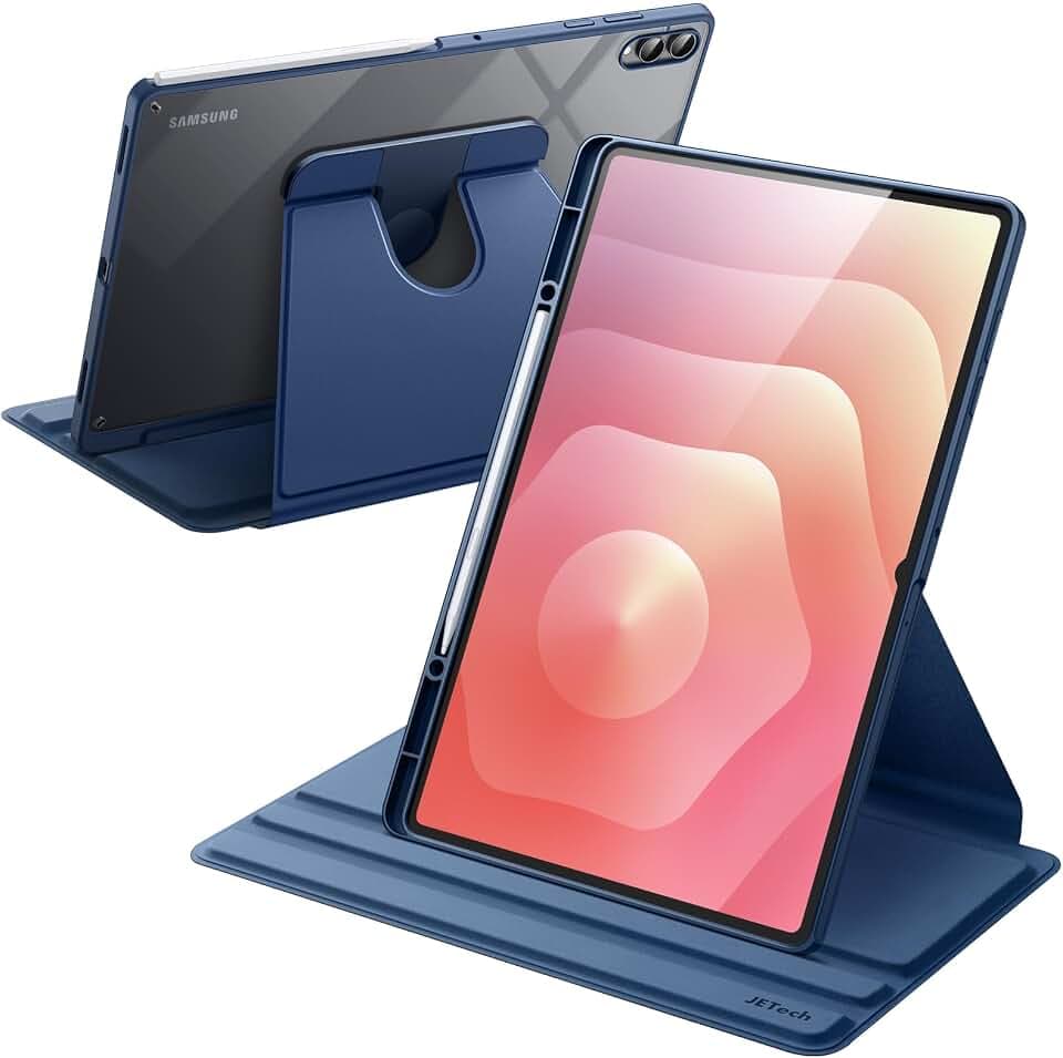 JETech Drehbare Hülle für Samsung Galaxy Tab S11 Ultra, Navy | 360° Drehständer, Transparente Rückseite, Auto Schlafen/Wachen, S Pen Halter