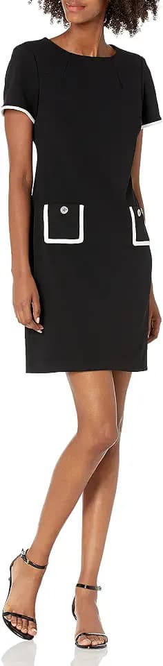 Tommy Hilfiger Women's Short Sleeve Jewel Neck Contrast Piping Mini Shift Dress