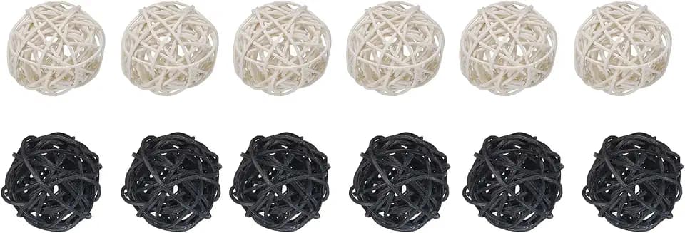 uxcell Set of 12 Pcs Wicker Rattan Balls 2 Inch Rattan Decorative Balls for Centerpiece Bowls Vase Fillers Home Decor Black,White