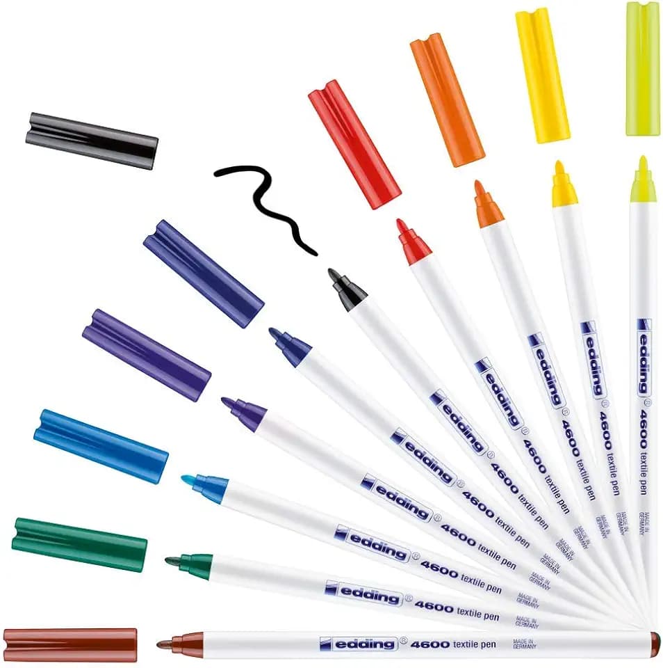edding 4600 Textilstift - Box mit 10 Farben - Rundfeder 1 mm - Permanent-Stoffmalstifte zum Zeichnen auf Textilien, waschbeständig bis 60 °C - Textilstift