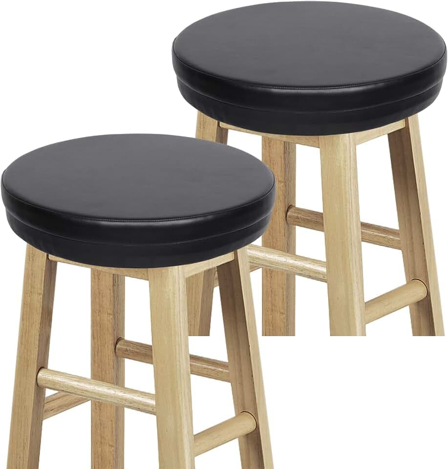 Shinnwa Bar Stool Cushion Set of 2 Round Foam Padded Seat Cushions Waterproof Leather Bar Stool Covers with Elastic and Non Slip Bottom 12 Inch Black