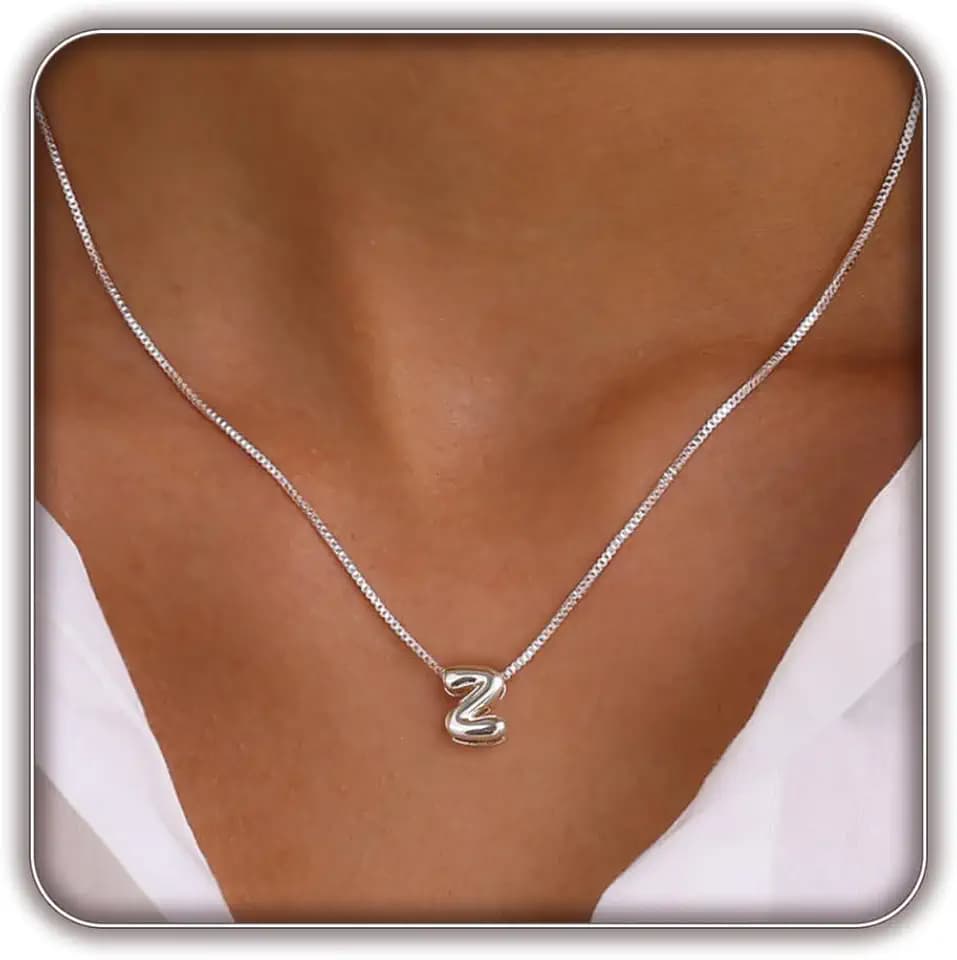 14K Gold Plated Bubble Letter Necklace, Tarnish Free and Waterproof Dainty Initial Necklace for Women, Trendy Personalized Gold Jewelry Gift for Her