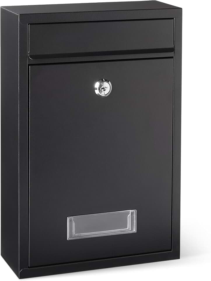 Amazon Basics Abschließbarer Postkasten mit Wandhalterung, Verzinkter Stahl, Wetterschutz, 2 Schlüssel, 32,5cm x 21,5cm x 8,5cm, Schwarz