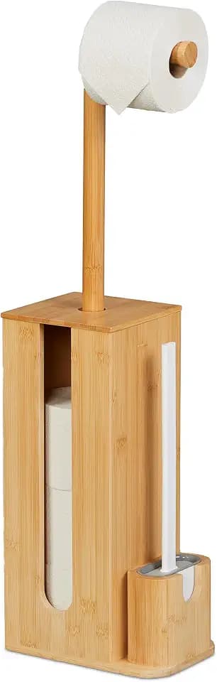 Relaxdays WC Garnitur, aus Bambus, HBT: 72,5 x 26 x 15 cm, freistehend, Toilettenbürste mit Bürstenhalter, Natur/weiß