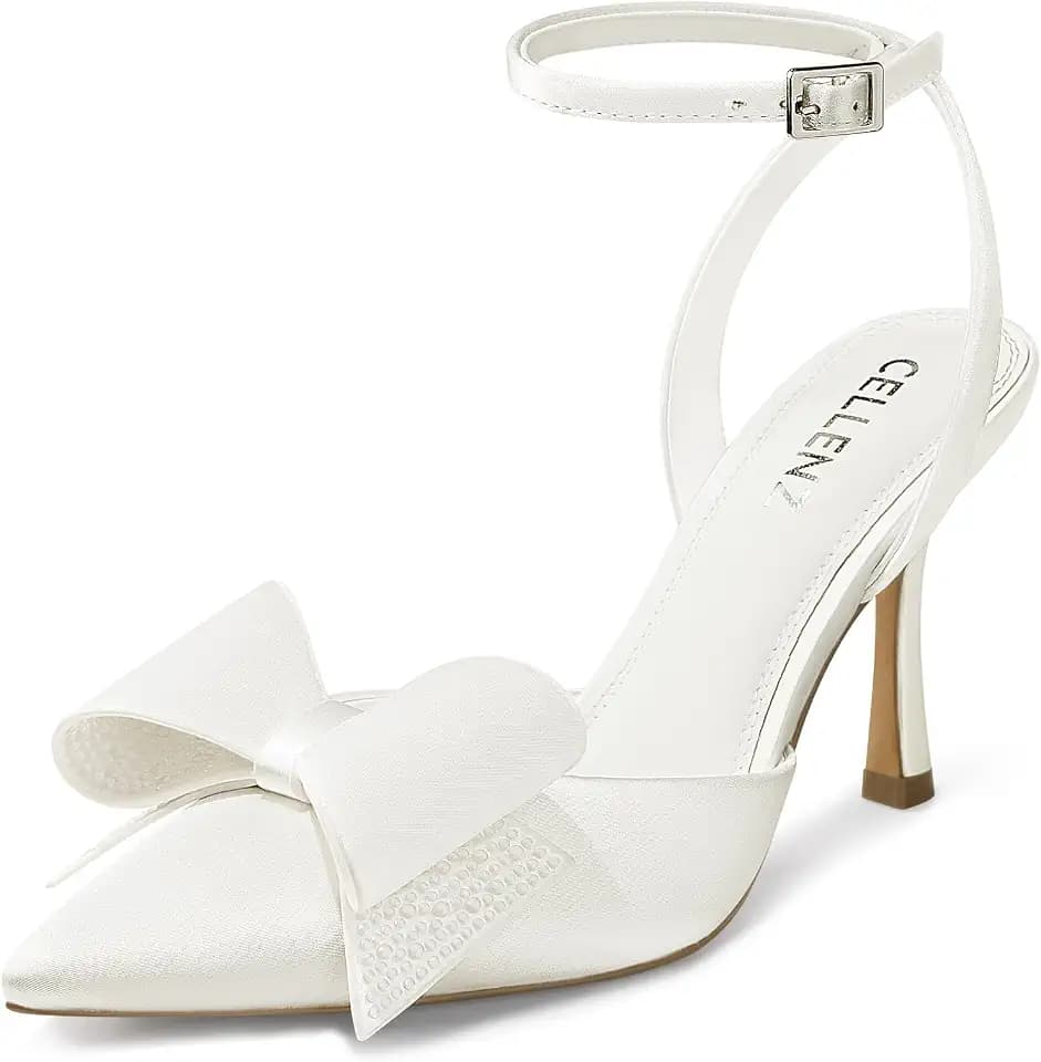CELLENZ Women Bow Kitten Heels: Stiletto Heel Sandals with Rhinestone