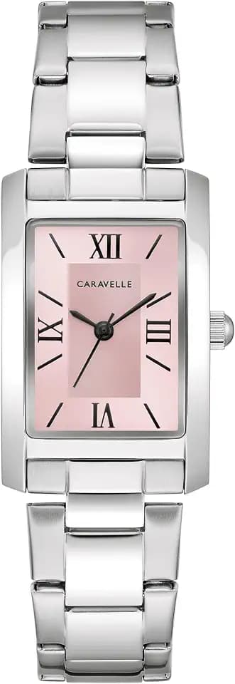 Caravelle by Bulova Ladies' Dress 3-Hand Quartz Watch, Rectangle Case, Roman Numeral, Curved Mineral