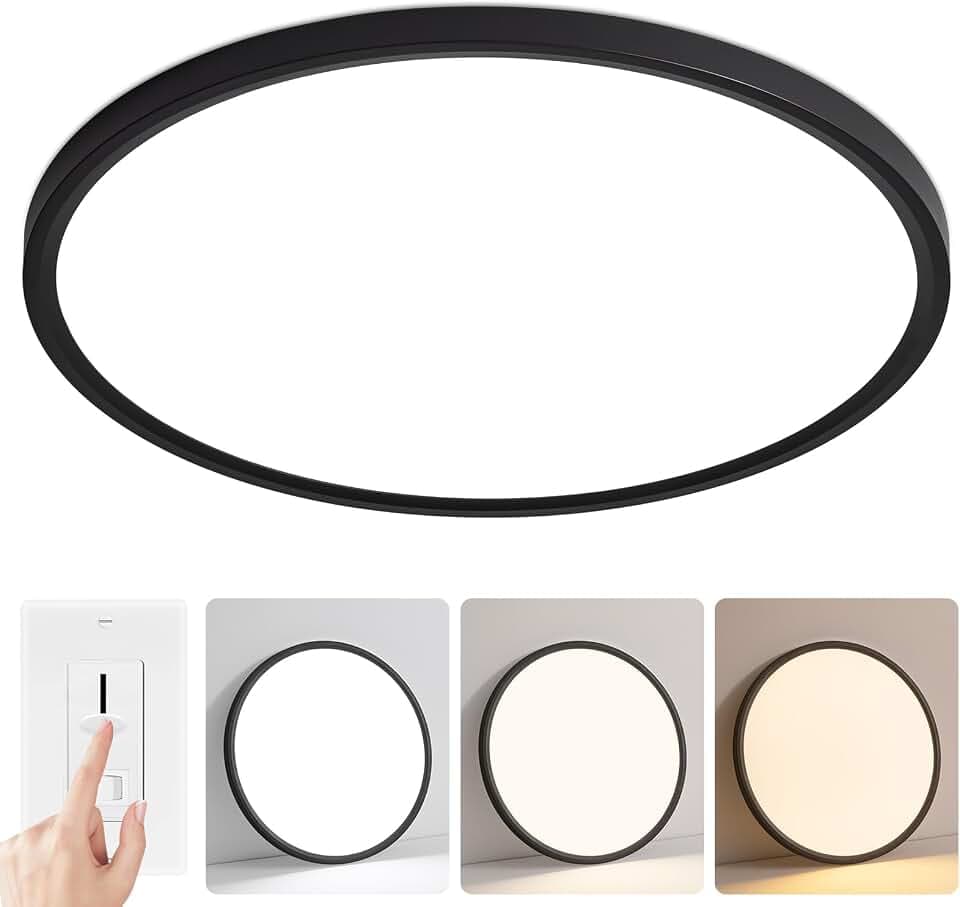 24'' Large Led Flush Mount Ceiling Light Fixture,Ultra Thin,Dimmable,Black
