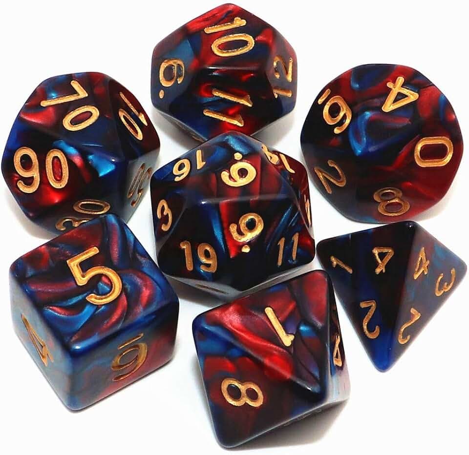 Würfel-Set, polyedrisch, für Dungeon and Dragons, MTG, Rollenspiele, D&D, D20, D12, D10, D8, D6, D4, Rot-Blau