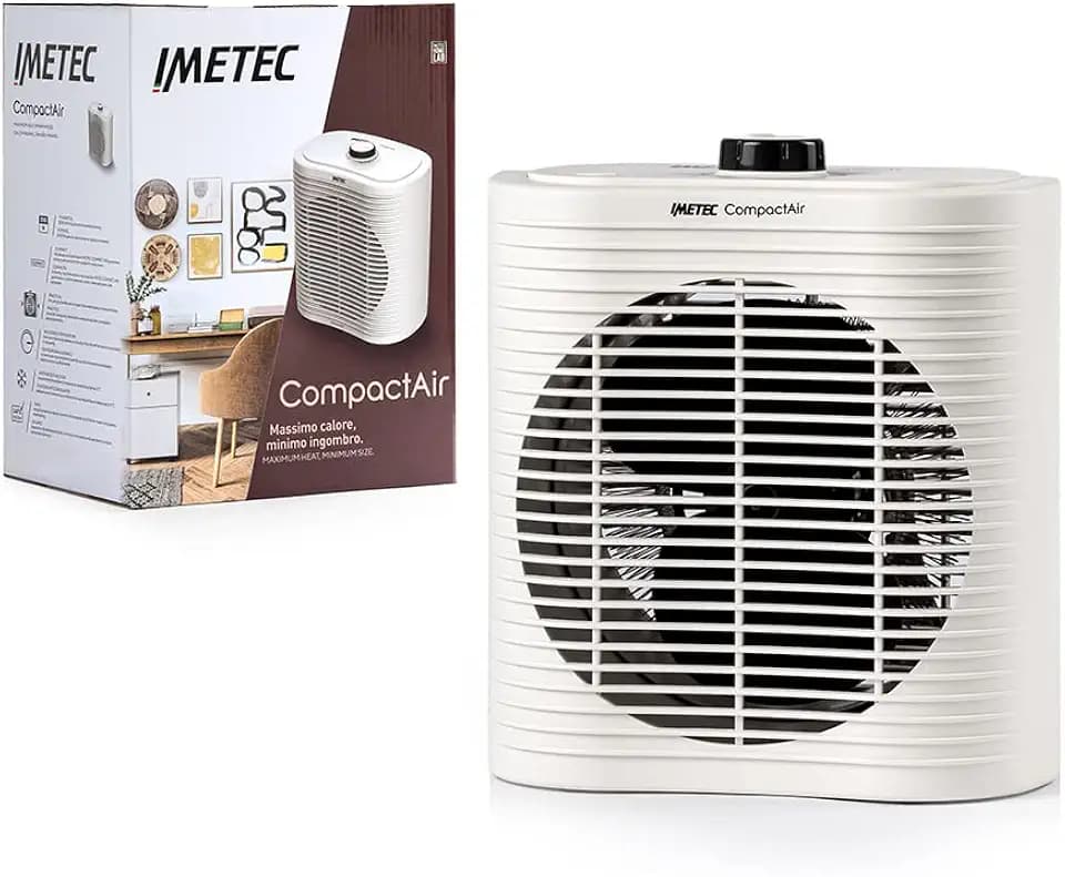 Imetec Compact Air Kleine, krachtige thermoventilator, 2000 W, met ingebouwd handvat, instelbare temperatuur, antivriesfunctie en beveiliging tegen oververhitting