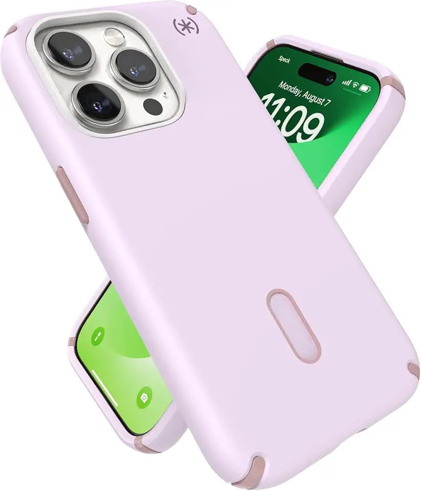 Speck iPhone 15 Pro Case - ClickLock No-Slip Interlock, Built for MagSafe, Drop Protection - Scratch Resistant, Soft Touch, 6.1 Inch Phone Case - Presidio2 Pro Soft Lilac/Carnation Petal/Rouge Pink