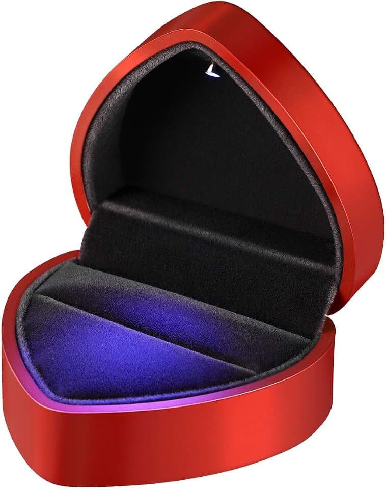 VOSAREA Verlobungsring Box: Herzform Ringschatulle Hochzeit Verlobung LED Ring Box - Samt Geschenkbox Ring Herz Ringschachtel mit Licht für Wedding Valentinstag Proposal (Rot)