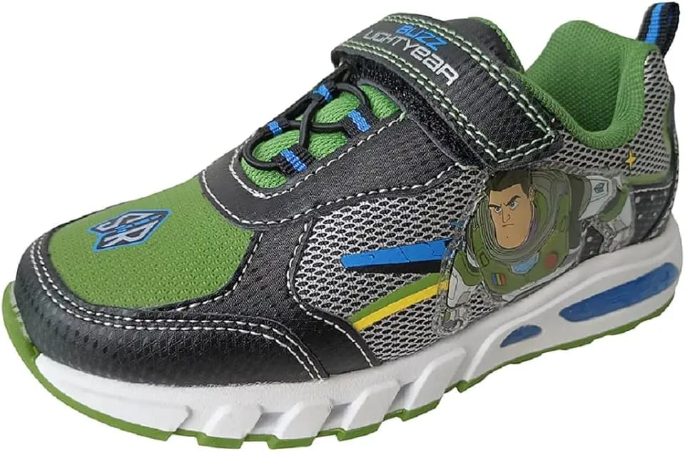 Disney Boy's Toy Story Woody Buzz Lightyear Light Up Sneakers (Black/Green, Numeric_9)