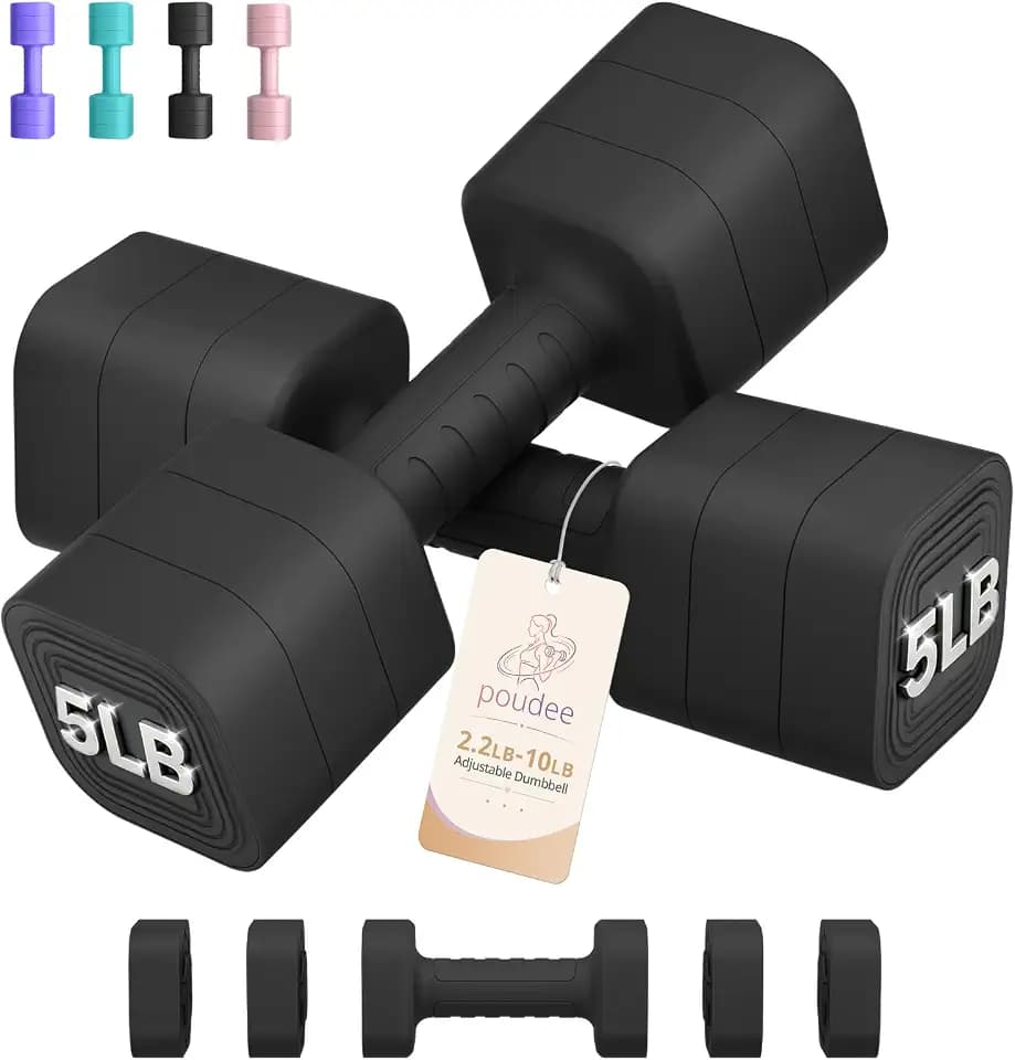 Adjustable Dumbbell Set of 2, 2.2-20LB Adjustable Weight Set, 3 in 1 Free Weights Dumbbells Set for women men at home, 2.2lb, 3.6lb, 5lb,10lb, 20lb, for Home, Office, Gym Exercise Training, Anti-slip Handle