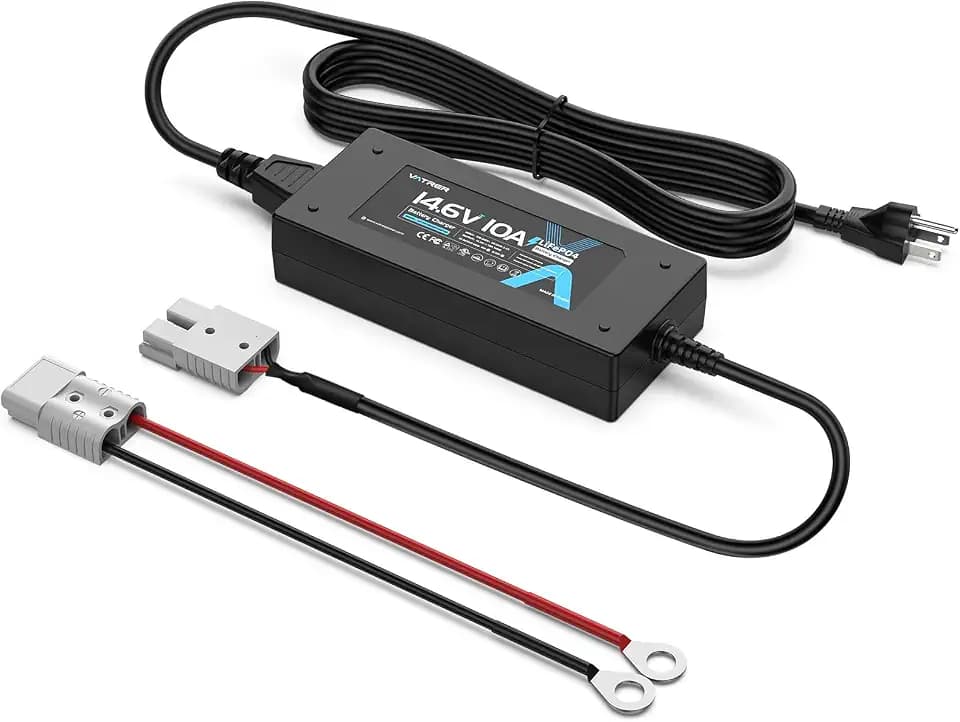 12V 10A Lithium Battery Charger VATRER POWER 14.6V LiFePO4 Battery Charger with 0V Activation, LED Indicator & Anderson Connector for 12V Lithium Batteries in Boat RV