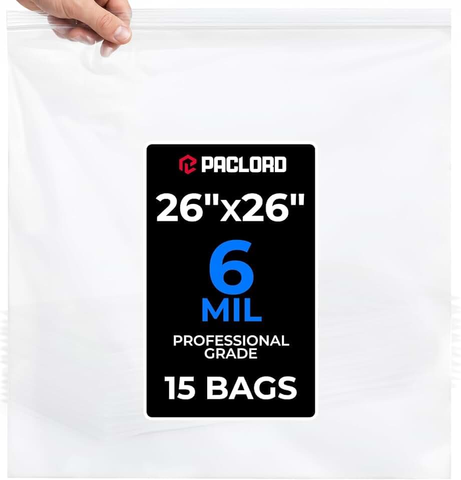 26" x 26" Extra Large Reclosable Plastic Zip Bags, 15 Count