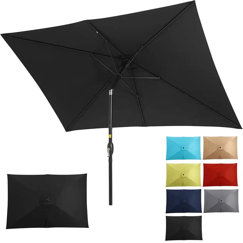 SUNVIVI OUTDOOR Patio Umbrella, Rectangular Patio Umbrella, Metal Pole Square Outdoor Umbrella with Crank and Push Button Tilt, Large Outdoor Umbrella with Polyester Canopy