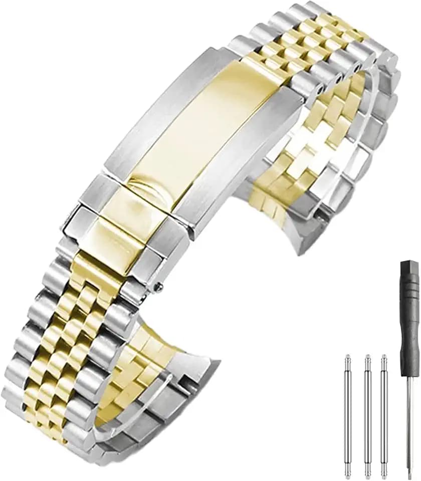 21mm Watch Band Compatible with Rolex Datejust 41, 316 Stainless Steel Jubilee Style Replacement Bracelet, Solid End Links, Adjustable Metal Strap with Screwdriver and 3 Spring Bars（Two-Tone）