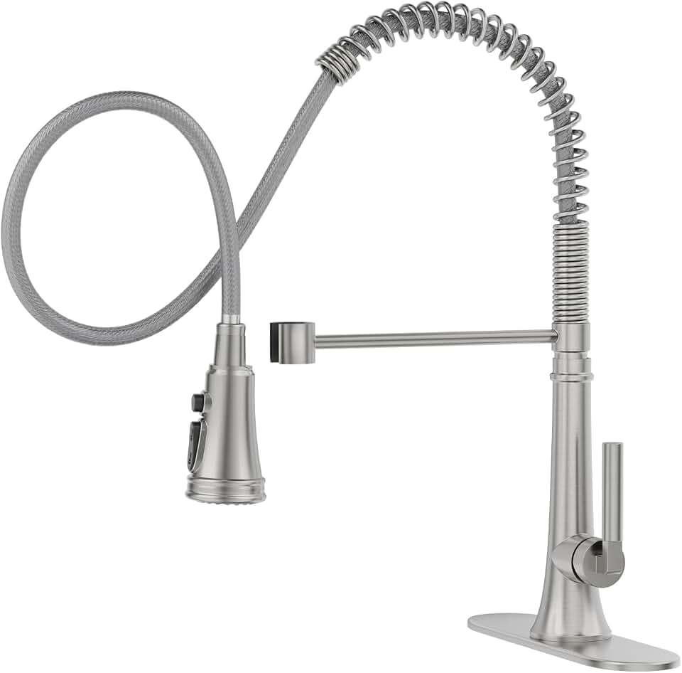 BWE Brushed Nickel Pull Down Kitchen Faucet for Farmhouse Bar RV, SUS 304