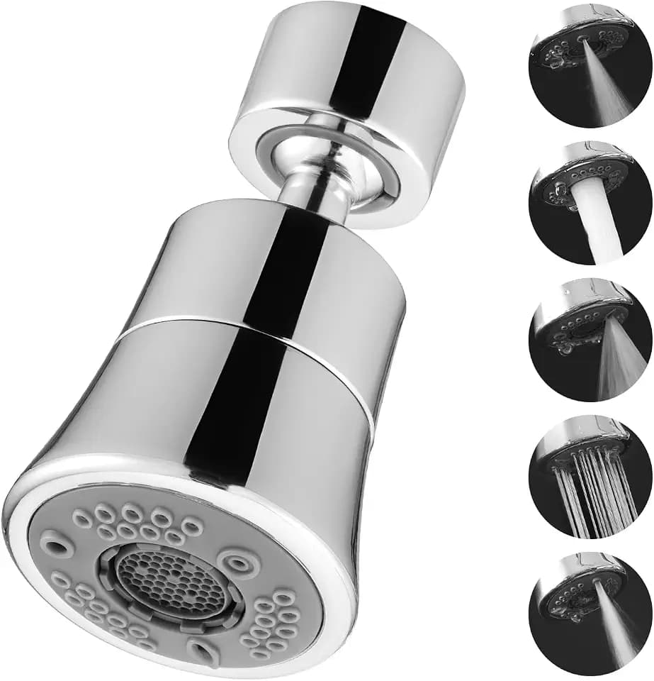 VEVOR Faucet Aerator, 360° Swivel Kitchen Sink Aerator, 5-Function 5-Flow Sink Sprayer Attachment, Bathroom Faucet Extender Head Replacement for 15/16 inch Female Thread with Adapter & 55/64 inch Male