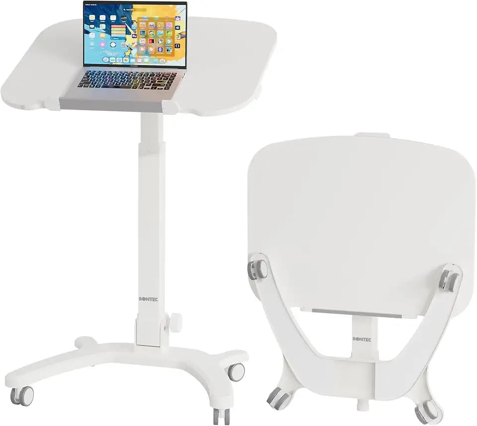 BONTEC Klappbarer Computertisch 68x53cm, höhenverstellbar, bis 15 kg, Weiß | Laptoptisch mit 4 Rollen, faltbar als Beistelltisch für Büro, Wohn- und Schlafzimmer, Heimarbeit und kleine Räume