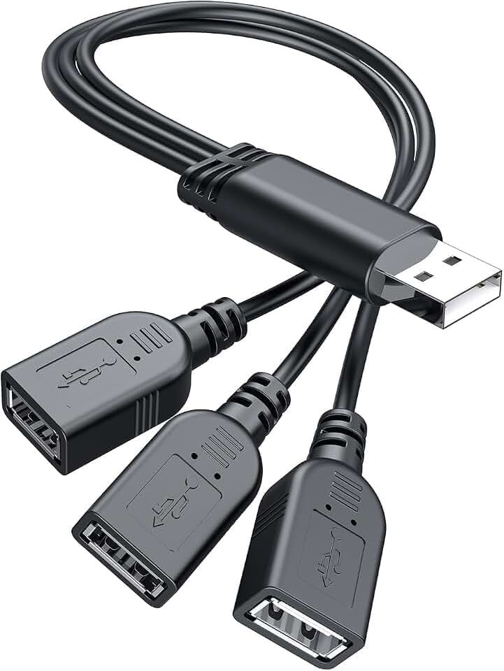 ANDTOBO USB 1 auf 3 Splitter, USB 2.0 A Stecker auf 3 USB Buchsen Klinke Y Splitter Hub Netzkabel Verlängerung Adapterkabel, schwarz
