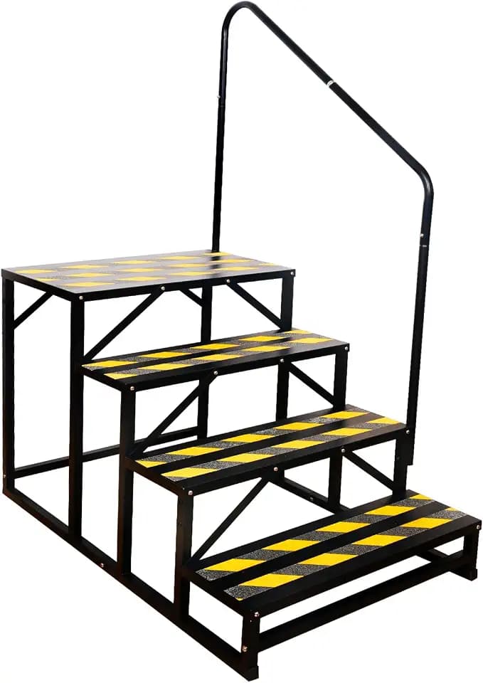 TOCRETOARE RV Steps with Handrail, 4 Steps Ladder Hot Tub Steps with Handrail, Portable Stairs Steps for 5th Wheel RV, Mobile Home Stairs Outdoor RV Step
