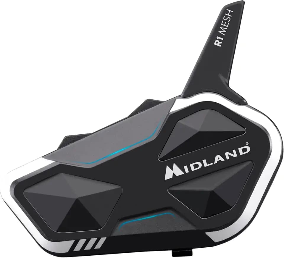 Midland - R1 Mesh Motorrad Gegensprechanlage Bluetooth + Mesh, Wasserdicht IPX6 Helm Bluetooth Headset, 500m, 23H Akku, RCF Audio, Stereo Hintergrund, TFT/FM Radio kompatibel, Konferenz bis zu 6