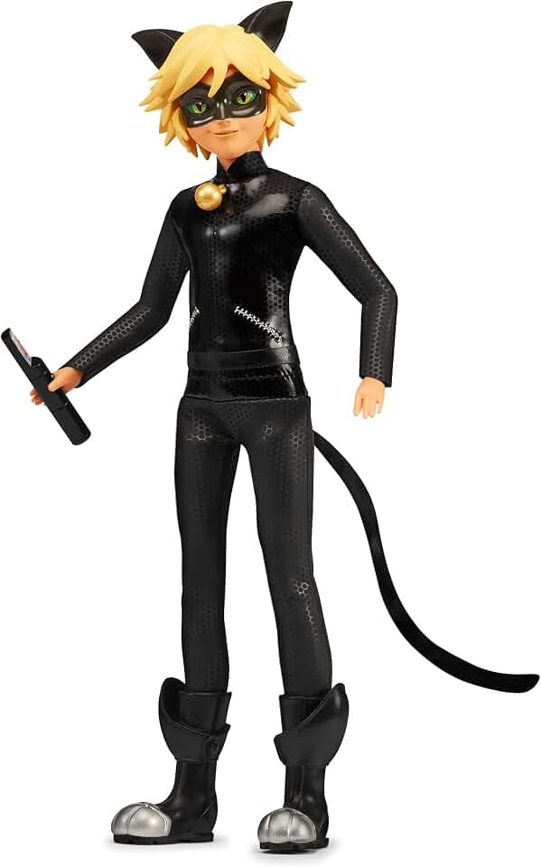 Bandai – Miraculous Ladybug – Mannequin Puppe 26 cm – Cat Noir – Offizielle Miraculous Lizenz – Gelenkige Cat Noir Vinylkostüm Puppe – Geschenkidee – Spielzeug für Kinder ab 4 Jahren – P50029