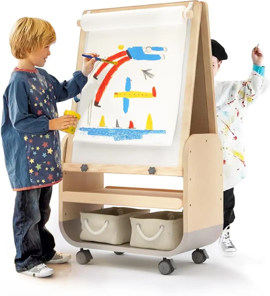BanaSuper 3in1 Kids Art Easel with Wheels, Magnetic Chalkboard Whiteboard