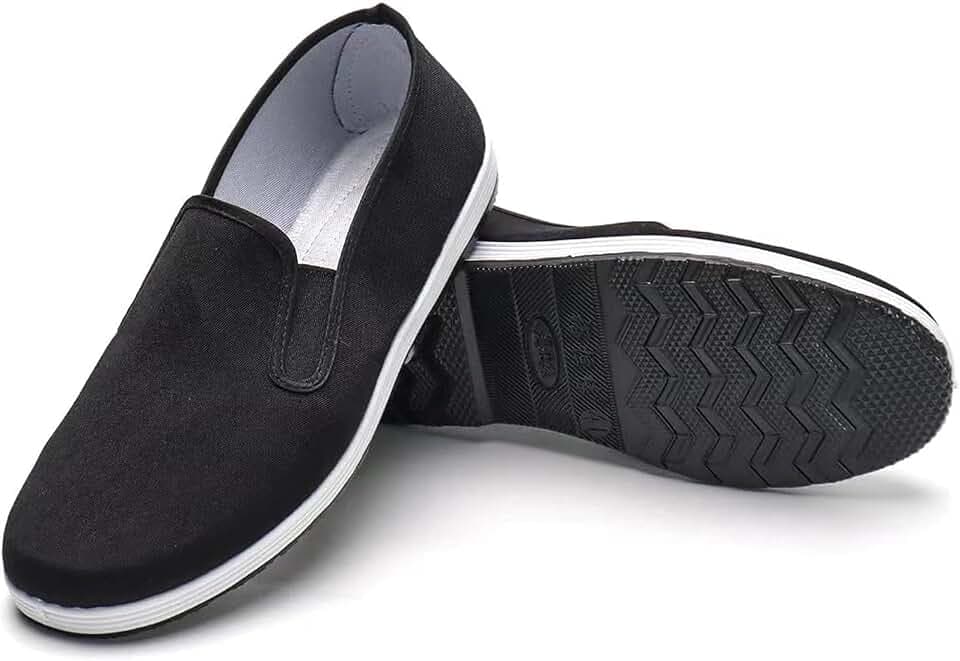 Kung Fu Shoes for Men and Women, Tai Chi Martial Arts Canvas Slip-On Shoes Traditional Chinese Old Beijing Style with Flexible Textured Rubber Sole for Training, Walking and Everyday Wear