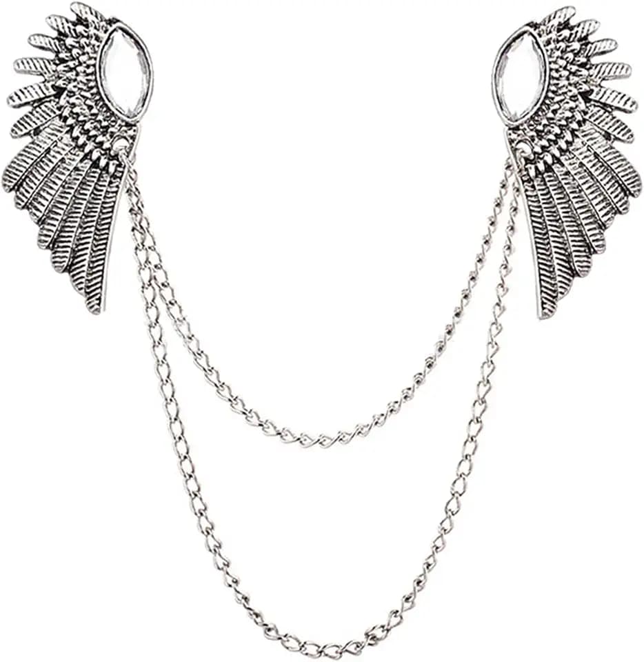 WCRAZYE Angle Wing Long Chain Brooch for Women Men's Sweater Shawl Chain Clips Cardigan Collar Holder Brooch Pins Tassel Chain Metal Feather Brooch/Collar Pin/Lapel Pins Clip Wedding Fancy Clothing Accessories Gift