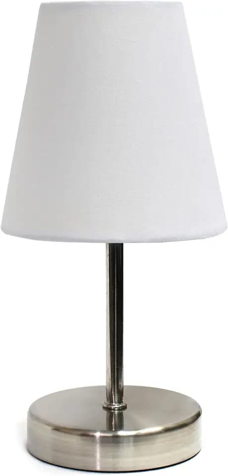 Simple Designs LT1198-WHT-2PK 10.5" 2-Pack Stylish Mini Pop of Color Table Lamp Set, for Living Room, Bedroom, Office, Sand Nickel with White Shades