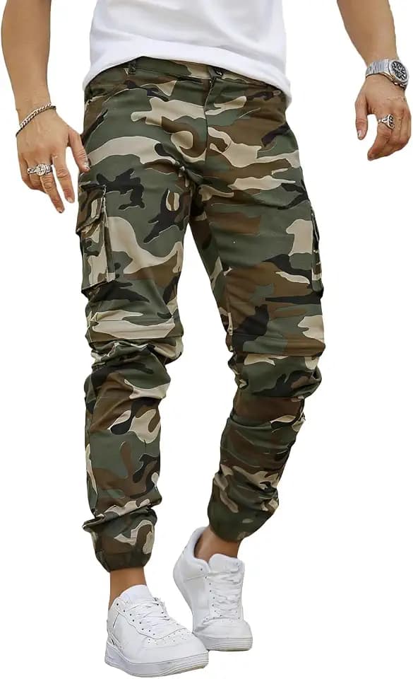 GINGTTO Cargo Joggers Men Cotton Slim Fit Stretch Camo Pants Elastic Waist