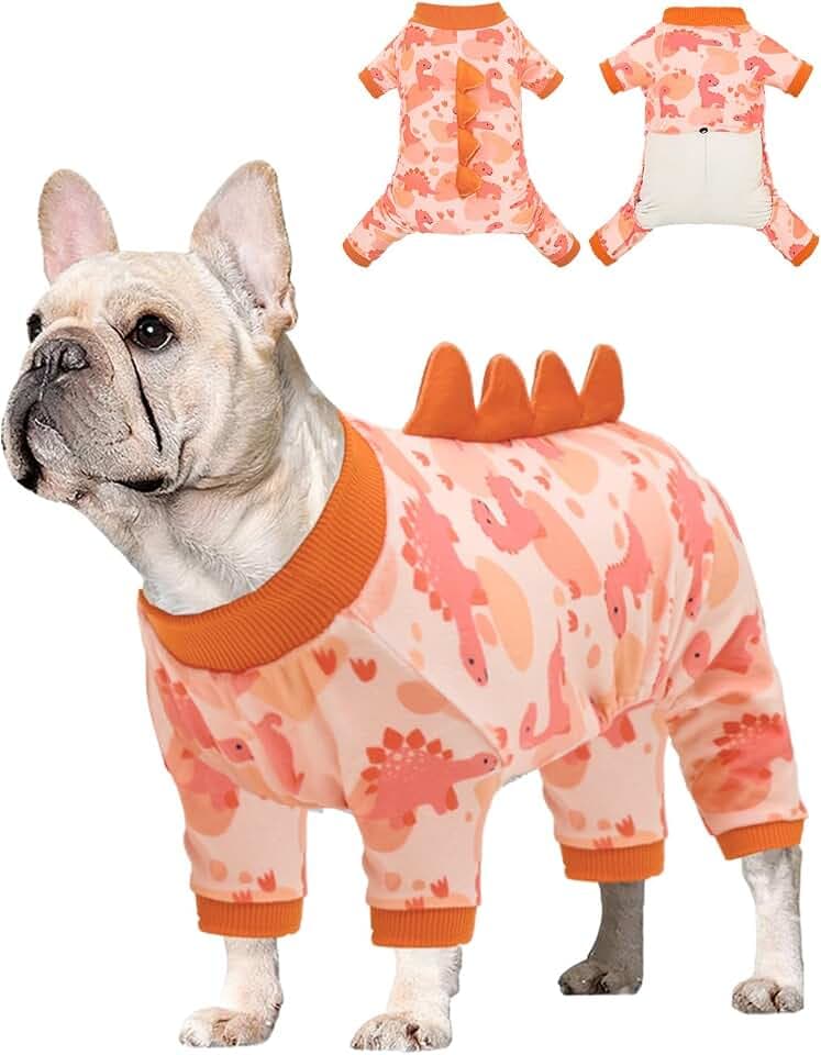 CuteBone Dinosaur Costume Dog Pajamas, Stretchy Spandex Crystal Velvet Sleepwear Coat for Small Dogs, Soft & Warm Pet Outfit Clothes for Cold Weather, Cozy Pullover Design COSP18S