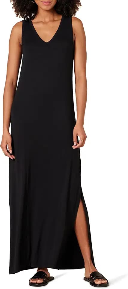 Amazon Essentials Women's V-Neck Maxi Dress with Side-Slits, Jersey