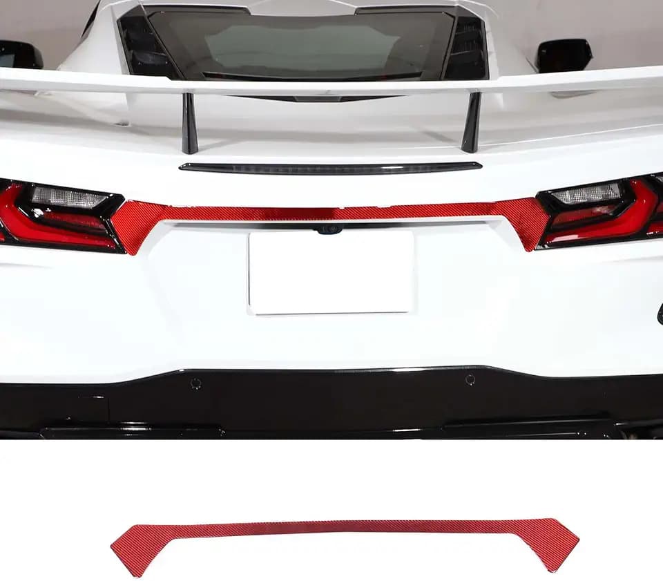 Soft Carbon Fiber Taillight Logo Trim Strip Compatible with Chevrolet Corvette C8 2020-2026, Rear License Plate Upper Decoration Strip Sticker (Red)
