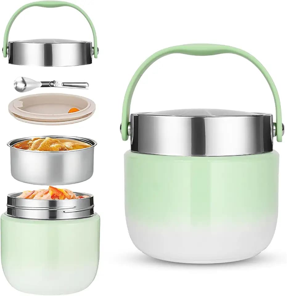 1200ml Thermobehälter für Essen Thermoschüssel mit Deckel Lunchbox Thermo Zur Aufbewahrung von Brei,Suppe,Obst,Joghurt und Mittagessen (Grün)