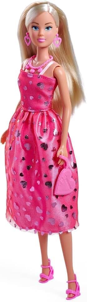 Simba Steffi Love Pink Love – Ankleidepuppe im pinken Glitzerkleid, inkl. Zubehör in Herzform, 29 cm groß, Modepuppe für kreatives Rollenspiel, für Kinder ab 3 Jahren