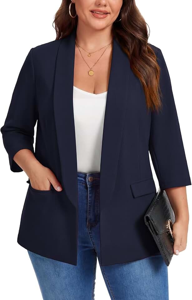 Damen-Blazer, Übergröße, Schal-Revers, 3/4-Ärmel, lässige Arbeitsjacke