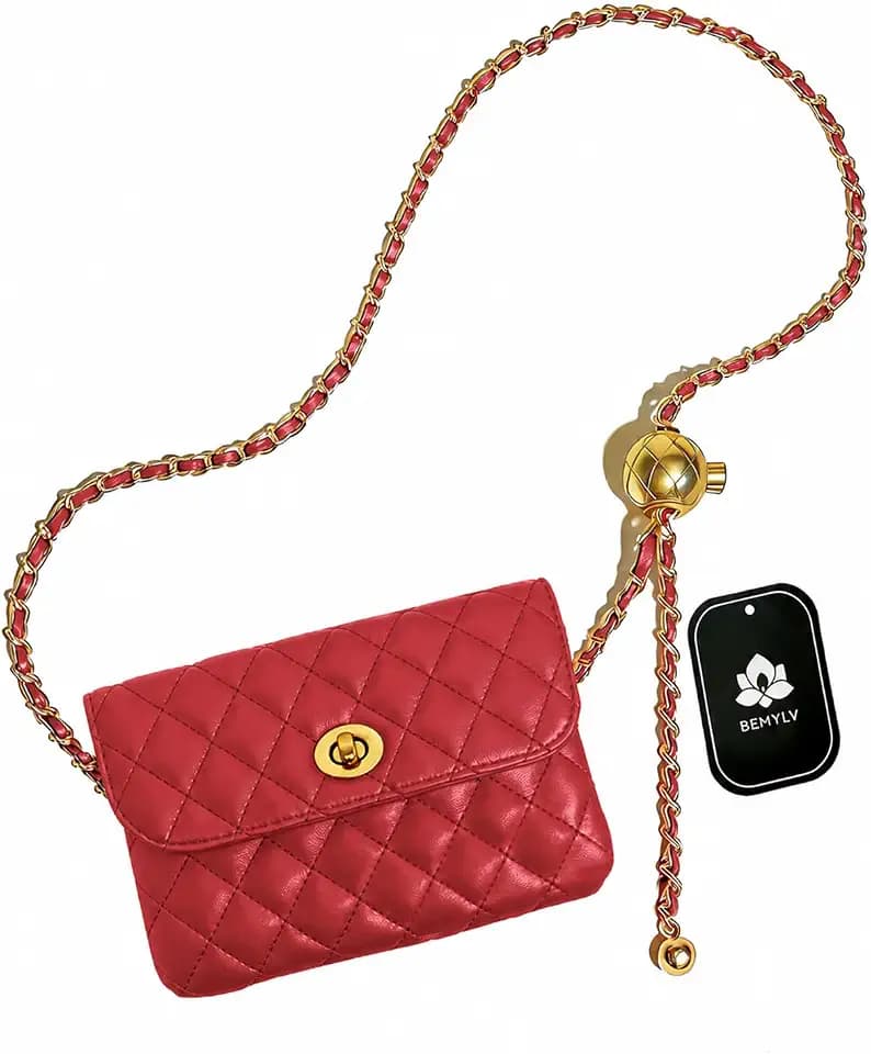 BEMYLV Leather Chain Belt Bag for Women Red Waist Purse Fanny Pack
