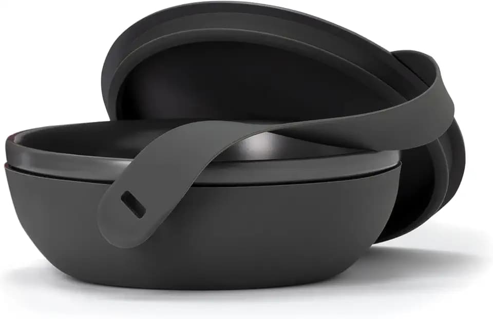 W&P Porter Ceramic Bowl Lunch Container w/ Protective Non-slip Exterior, Charcoal 1 Liter | Lid & Snap-tight Silicone Strap | Food Storage, Bento Box, Meal Prep | BPA-Free Ceramic